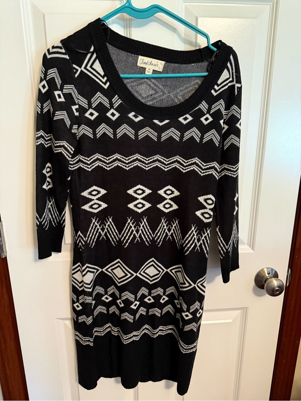 Cloud Chaser Black and White Geometric Knit Top